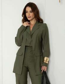 Women's Premium Blazer And Pants Set - xanh quân đội - Xem 7