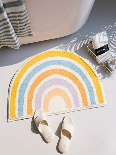 1件彩虹图案半圆形浴室地垫，可爱家居装饰地毯，适用于浴室、厨房入口、客厅、卧室和门口。
