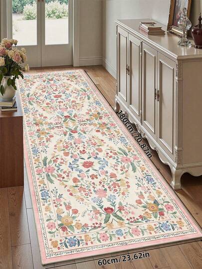 1 pieza Alfombra de pasillo de estilo floral vintage para interiores, felpudo de entrada de cocina lavable antideslizante, súper suave alfombra de pasillo de estilo bohemio para cocina, dormitorio y entrada