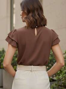 Elegant Women's Blouse - Coffee Brown - View 2
