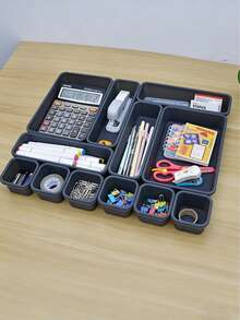 8pcs Detachable Drawer Storage Boxes, Made Of Lightweight Plastic, Can Be Disassembled And Combined, Suitable For Storing Jewelry, Stationery, Toys, Kitchen Supplies Etc. In Messy Areas Like Desktops, Kitchens, Bedrooms, Easy To Insert Design, Applicable For Office, Kitchen, Bedroom And Other Scenarios - Multicolor - View 9