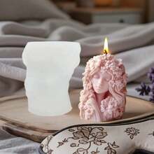 Garden Sleeping Girl Scented Candle Silicone Mold, DIY 3D Floral Girl Candle Silicone Mold - White - View 4