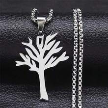 1Pc Silver Tree Of Life Pendant Necklace, Stainless Steel Box Chain Necklace, Family Tree Jewelry For Women Men - 銀色 - 查看 3