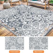 Pauwer Outdoor Rug Waterproof, Reversible Plastic Straw Rug RV Camping Rug, Indoor Outdoor Patio Mat, Outside Carpet For Porch,Deck,Camper,Balcony,Backyard,Picnic - Flower/Grey - View 2