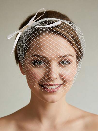 Minimalist Headband With Bowknot Decor Bird Cage Veil, Elegant Retro Style Suitable For Women To Attend Evening Parties, Balls And Events