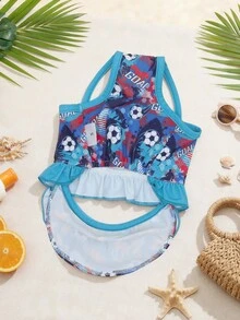 1 bộ đồ bơi in hình bóng đá cho thú cưng, bikini bèo nhún màu xanh dương cho chó, đồ bơi mùa hè cho chó nhỏ. - Nhiều màu - Xem 3