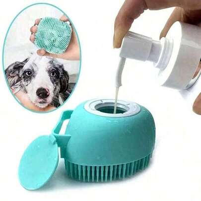 1pc Summer Pet Bath Brush, Silicone Massage Rubber Grooming Tool With Shampoo Storage For Dogs And Cats