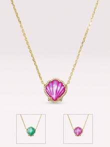 1Pc Gold Shell-Shaped Necklace,Unique And Classic Design Shell Necklace, For Ladies' Weddings, Banquets And Girls' Daily Life Decor Jewelry Gift - Multicolor - View 1