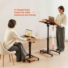 Bed Portable Desk Overbed Bedside Mobile Laptop Table Rolling Foldable Table Adjustable Height With Locked Wheels & Mouse Pad For Office Sofa (Natural Color) - Màu tự nhiên - Xem 5