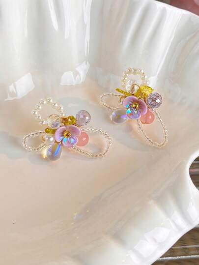 1件优雅紫色花朵耳环，独特精美的女士耳环，2026年春季新款