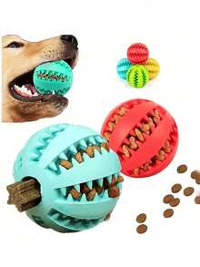 1pc Dog Toy Ball Interactive Rubber Ball Chew Toy For Small Dogs Dental Cleaning Ball Pet Food Feeder Silicone Ball Toy - Multicolor - View 2