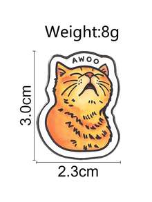 1pc Cute Orange Tabby Cat Brooch, Closed Eyes Howling "AWOO" Onomatopoeia, Cat Themed Badge, Minimalist Design, Daily Wear Accessory Gift - Orange - View 3