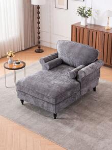Oversized Chaise Lounge Indoor,Chenille Single Sofa Bed With Wide Seat,Upholstered Lazy Sleeper Armchair,Reading Couch Set For Living Room,Bedroom,5 Colors - Màu xám đen - Xem 3