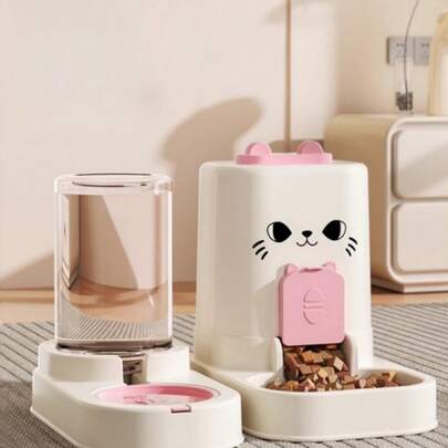 1 bát ăn và uống chia ngăn hình mặt mèo, có thể tháo rời và dễ vệ sinh, thích hợp cho mèo con.