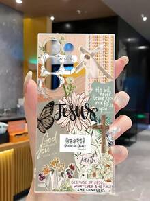 十字架、花朵、蝴蝶图案耶稣标语软壳手机壳，兼容华为荣耀、三星Galaxy A04e/12/A13/A14/A34/A50/A52/A53/A54/S21/S22/S23/S24/S25/S25 Ultra、6A/7A/8A、12T/13T - 無色 - 查看 5