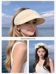 1顶女士可折叠网眼遮阳帽，夏季新款透气防紫外线宽檐帽 - 彩色 - 查看 4