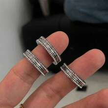 1 pieza Anillo de eternidad con circonita cúbica estrellada de acero inoxidable, joyería que no se desvanece, anillo de pareja de moda, diseño minimalista, versátil para todas las estaciones - Números romanos de doble  en plata - Ver 3