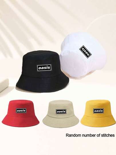 Unisex Solid Color "Oasis" Letter Print Bucket Hat, Couple Style. Suitable For Outdoor Travel, Beach Vacation, Sun Protection, Fishing, Campus Style And Cruise Travel. Very Suitable For Holidays And Daily Fashion Matching, Also An Excellent Holiday Gift.