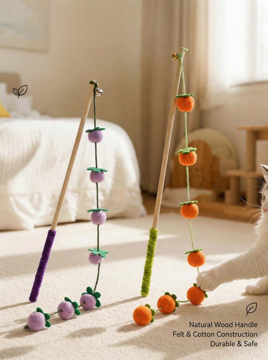 PETSIN Đũa trêu mèo Bountiful Tomato, Đồ chơi mèo Felt Bell Persimmon, Đồ chơi thú cưng