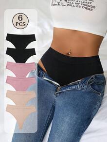 6条/包 女士无痕内裤，高弹力，性感，简约，舒适女士内衣 - 彩色 - 查看 11