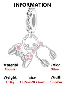 1pc Niche Design Gaming Controller & Headphone Charm Pendant, Creative Versatile DIY Bracelet Necklace Hobby Gift - Silver - View 5