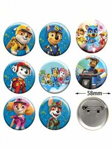 Paw Patrol 5枚/1枚汪汪队卡通圆形徽章，直径58毫米，颜色和款式随机，狗狗特工队标志贴纸，可爱狗狗造型胸针，徽章别针，卡通徽章，背包挂件，服装装饰贴纸，适用于包包、衣服、帽子，最佳生日和毕业礼物，实物可能与图片略有不同 - brooch - 查看 1