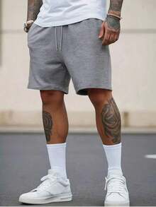 2 Pairs Of Men's Shorts With Side Pockets, Elastic Waistband With Drawstring, Suitable For Outdoor Leisure Travel, Plain And Simple, Fitness Running, Versatile Summer, Suitable As A Gift For Husbands, Boyfriends - Xám - Xem 2