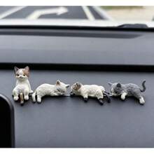 Mini Cute Cat Car Ornament - Creative Lying Cat Figurine For Car Display, Cute Interior Decoration Accessories For All Vehicles - 慵懶貓咪4隻裝[贈無痕膠] - 查看 1