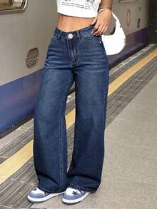 Teen Fashion Straight Leg Loose Casual Denim Jeans - Blue - View 5