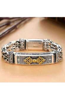 1pc Men's Vajra Bracelet, Hip Hop Style - Silver - View 3