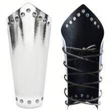 1对可调节中世纪青铜/银色PU皮革腕带，复古罗马角斗士护臂，骑士射箭护腕，适合角色扮演、Cosplay、舞台表演 - A - 查看 5