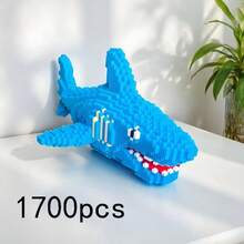 1700pcs New Shark Building Blocks Set, Large Blue Shark Puzzle Decor, Hands-On Assembly Toy Decor, Holiday Gift, Office Decor, Creative Building Block Animal Model Fish, Detailed Collectible 3D Stereoscopic Model, Suitable For Home Decor, Birthday/Christmas/Halloween/Holiday Gift - Blue - View 6