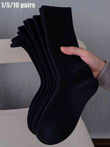 1/5/7/10/15 Pairs Women's Solid Color Wide Opening Comfortable Minimalist Maternity Socks Mid-Calf Casual Breathable Warm Soft Cute Socks For Autumn/Winter Daily Office Wear - Black - View 4