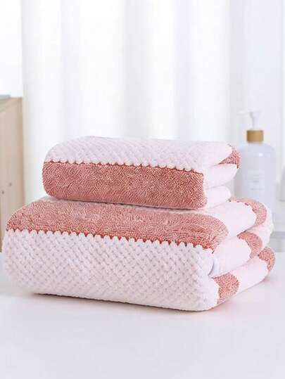 男女通用家庭套装柔软珊瑚绒吸水撞色菠萝图案浴巾/沙滩巾