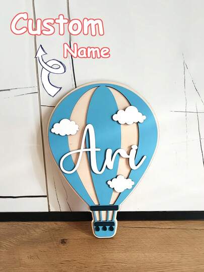 1 Peça Placa de Madeira Personalizada com Balão de Ar Quente - Decoração de Parede Personalizada para Sala de Estar e Quarto, Placa de Madeira Artesanal, Decoração de Festa de Aniversário Infantil, Lembrança de Volta às Aulas, Presente de Natal e Halloween, Decoração Única para Família ou Quarto de Criança