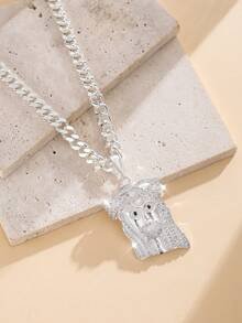 1pc Fashionable Clover Pendant Necklace, Cubic Zirconia Inlaid, Brass Material, Suitable For Unisex Hip-Hop Daily Wear - Silver - View 5