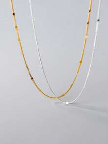 S925纯银镀金/镀银素链，闪亮亮片裸链，女士DIY叠戴项链，精美礼盒 - 彩色 - 查看 1