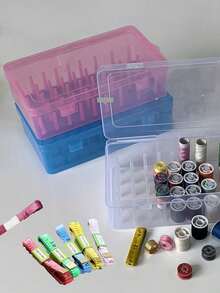 1pc 42-Spool Sewing Thread Storage Box, Transparent Plastic Spool Holder, Embroidery Storage Box, Embroidery & Sewing Tool Kit Box, Portable Large Capacity Needle Case, Handheld Sewing Box, Suitable For DIY Sewing, Embroidery, Quilting Accessories. - Multicolor - View 8