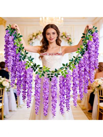 Outdoor Artificial Wisteria Vine - Realistic Fake Hanging Vines, Dense Flowers, Double-Layered Plastic Wisteria Wreath, Suitable For Weddings, Parties, Gardens And Outdoor Decor - Year-Round Tabletop Centerpiece, Balcony Hanging