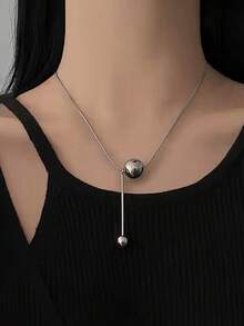 1pc Titanium Steel Non-Fading Round Ball Pendant Necklace, Elegant Minimalist Choker Necklace For Women - Multicolor - View 2