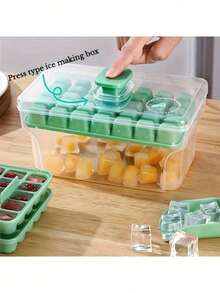 1 Set New Quick Ice Maker With Ejection Device, Homemade Ice Tray With Ice Scoop, Easy Release Small Ice Cube Container, Portable Ice Storage Box - Multicolor - View 10