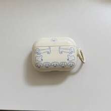 蓝色条纹腊肠犬+环形耳机保护套，兼容苹果Pro3/Pro2/AirPods4/AirPods3/AirPods2，时尚女士耳机保护套，简约耳机保护套，苹果耳机保护套，苹果耳机套 - 米白色 - 查看 6