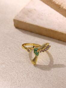黄金蜂鸟戒指，可调节，动物鸟类戒指，镶嵌立方氧化锆 - 送给女性、妻子、女儿的礼物，女士时尚珠宝 - JZ9258 - 查看 5