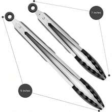 Black Kitchen Tongs,Heat-Resistant 600°F,Premium Silicone,Non-Stick Stainless Steel BBQ Cooking Grilling Locking Food Tongs, Non‑Slip & Non‑Scratch, For BBQ, Grill, Salad, Frying, Baking, Air Fryer,7-Inch / 9-Inch - 黑色 - 查看 5