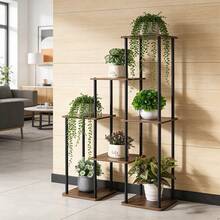 5 niveaux Porte-plante en bois vintage et en fer, support de pot de fleurs sur pied pour balcon, salon, chambre à coucher, convient pour la verdure, les succulentes, la décoration de jardin toute saison, gain d'espace - A - Voir 9