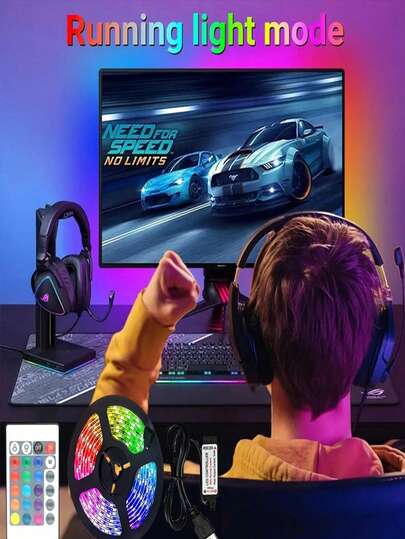 RGB LED Strip Lights, TV Backlight With 24-Key Remote And Wireless Control, Suitable For Gaming, Bedroom, Party, Kitchen, Living Room, Celebration, Home, Christmas, Ceiling, Wall, Indoor And Outdoor Decor, Party Supplies, Home Decor, Christmas Gift, Graduation Gift, Birthday Gift, Halloween Decor, Party Atmosphere Lighting