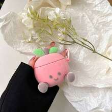 1pc Cute Cartoon 3D Flocked Texture Peach Graphic Silicone Earphone Protective Case, Suitable For AirPods 1/2/3/Pro/Pro2/Pro3, FreeBuds 4/4E/5i/6i/Se2/Se3/Pro3/Pro4, Clip - 粉色 - 查看 5