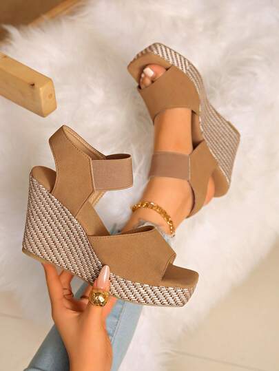 [Elegant | Platform Sandals] Elegant Women's Platform Sandals | Ankle Strap, Breathable Faux Leather, Suitable For All Seasons, Distinctive Square Toe Design, Fashionable Platform Wedge Slides