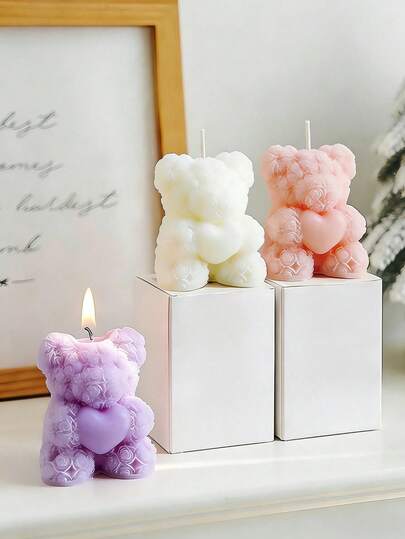1/4/8支装玫瑰熊香氛蜡烛 - 东方果香花香调，可爱装饰，手工礼品，适合女性，可用于婚礼回礼、纪念品、情人节、妇女节、母亲节（送给妈妈/奶奶）、复活节、圣餐礼、家居装饰