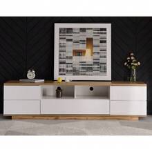 Modern White TV Unit, Grained Wood Finish, 180 Cm - White - View 7